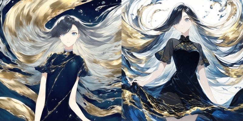Left: Illustration created with NAI v1 Right: Generated by Vibe Transfer using the Left Image in NAI v3