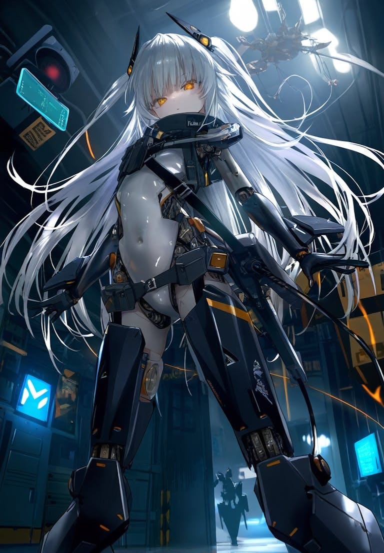 A beautiful girl with machine-like mechanisms.