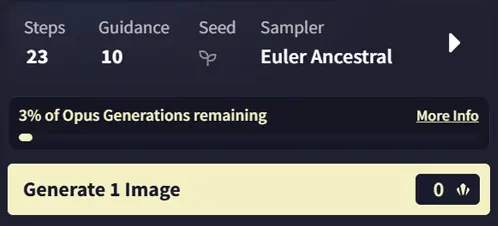 The always-on usage bar above the Generate button, reading 3% of Opus Generations remaining