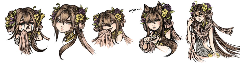 Lots of Euterpe sketches! Most of them are animated stickers on the NovelAI Discord